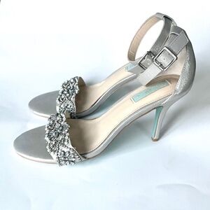 Betsey Johnson Gina Sandal Heel Silver Beaded